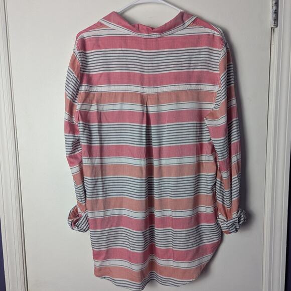BeachLunchLounge Blouse Womens Medium Button Up Coastal Preppy Casual Striped - Picture 2 of 5